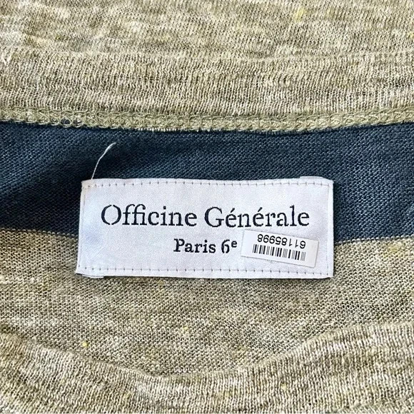 Officine Générale Cotton Linen Blend Striped T Shirt Size Medium Blue Green gallery