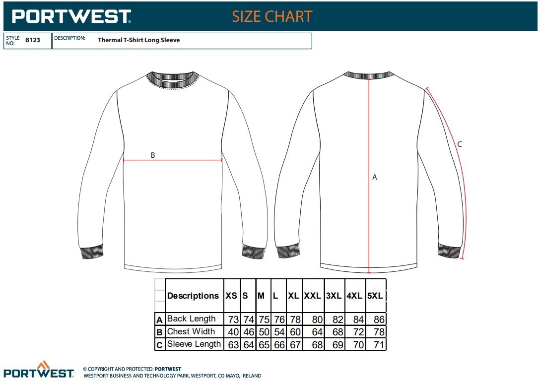 Portwest Long Sleeve Thermal T-Shirt Round Neck Breathable Comfort Shirt - B123 gallery