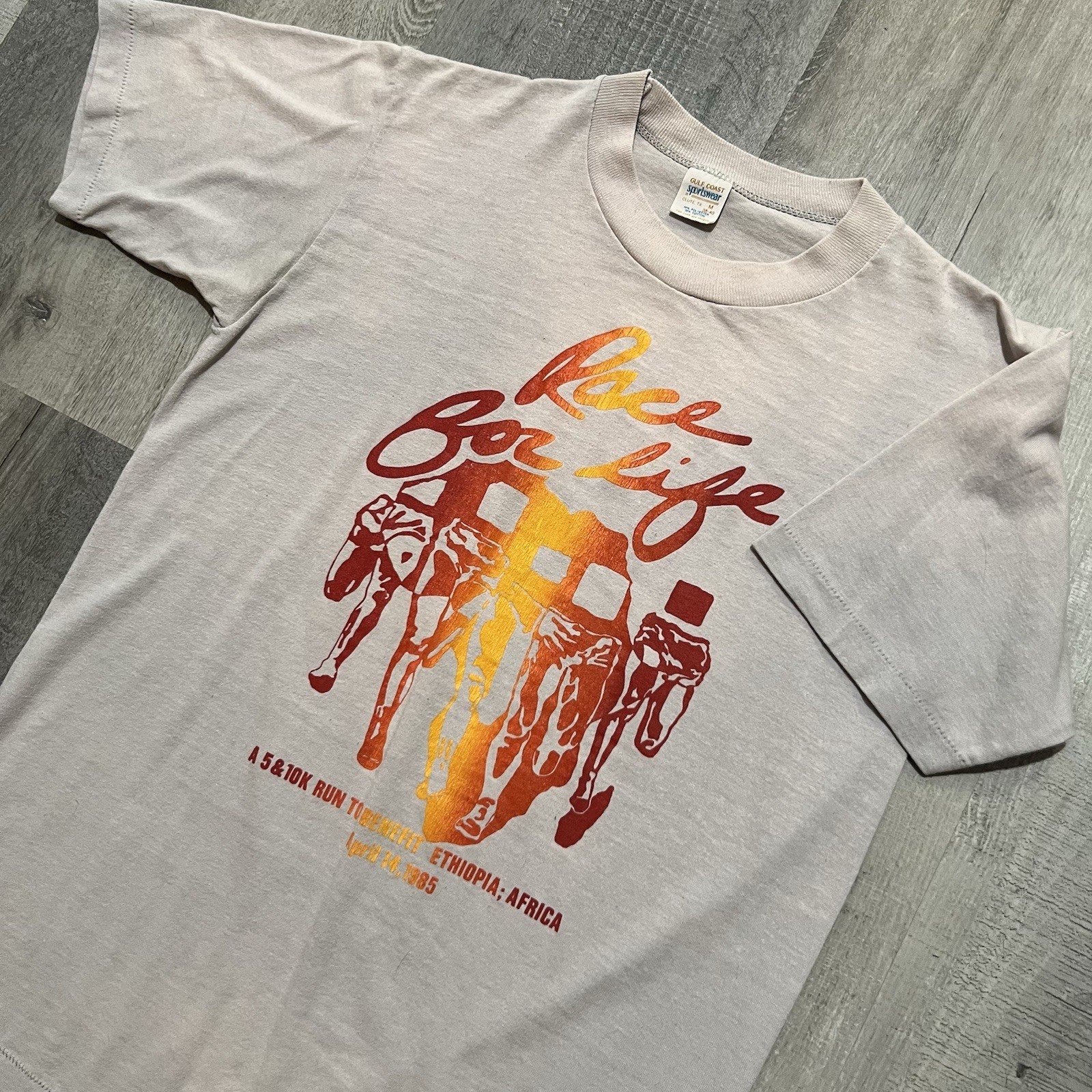 VTG Race For Life Ethiopia Africa 80s Sun Faded 5/10k 1985 Running T Shirt M gallery