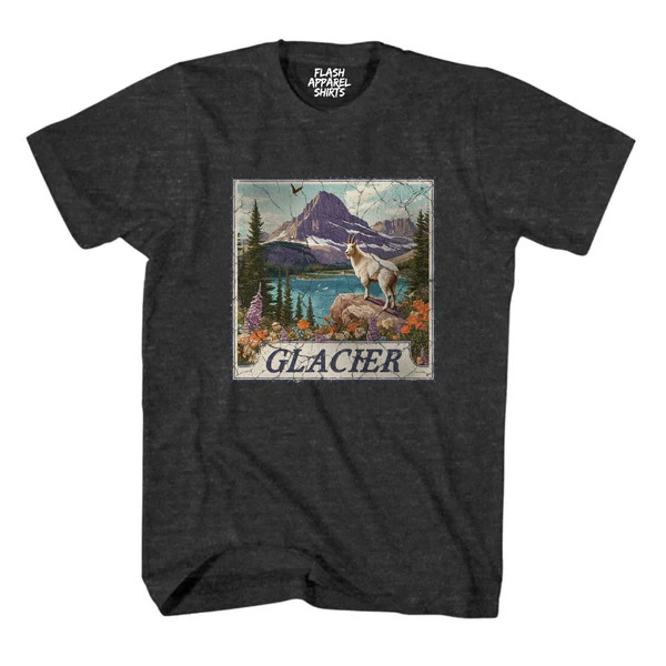 Glacier National Park Shirt Montana Stamp T Shirt Camping Hiking Wildlife Nature gallery