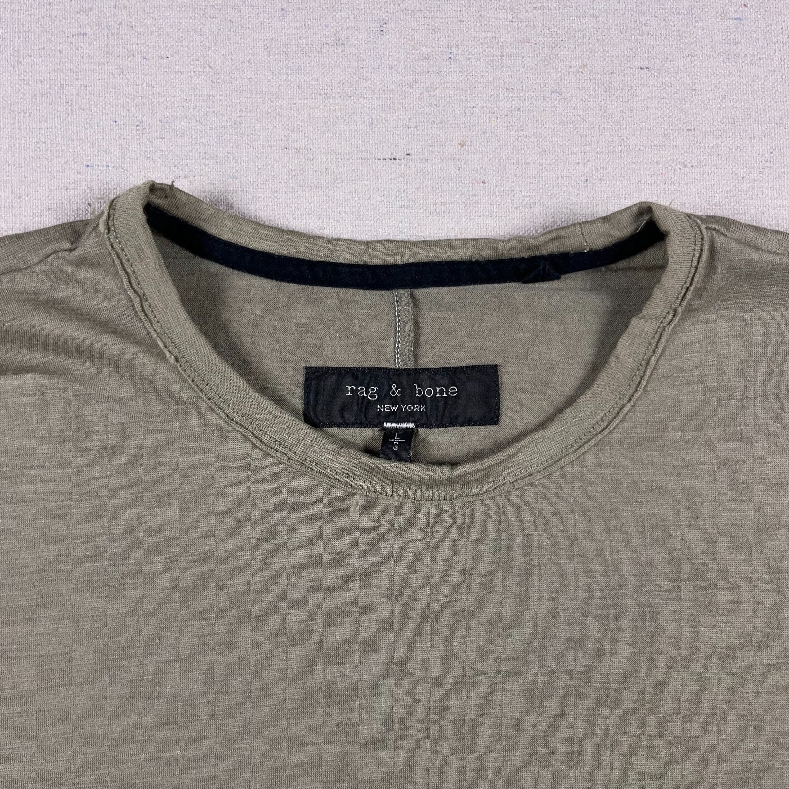 Rag & Bone T Shirt Mens Large 0 Wool Olive Green Raw Hems gallery