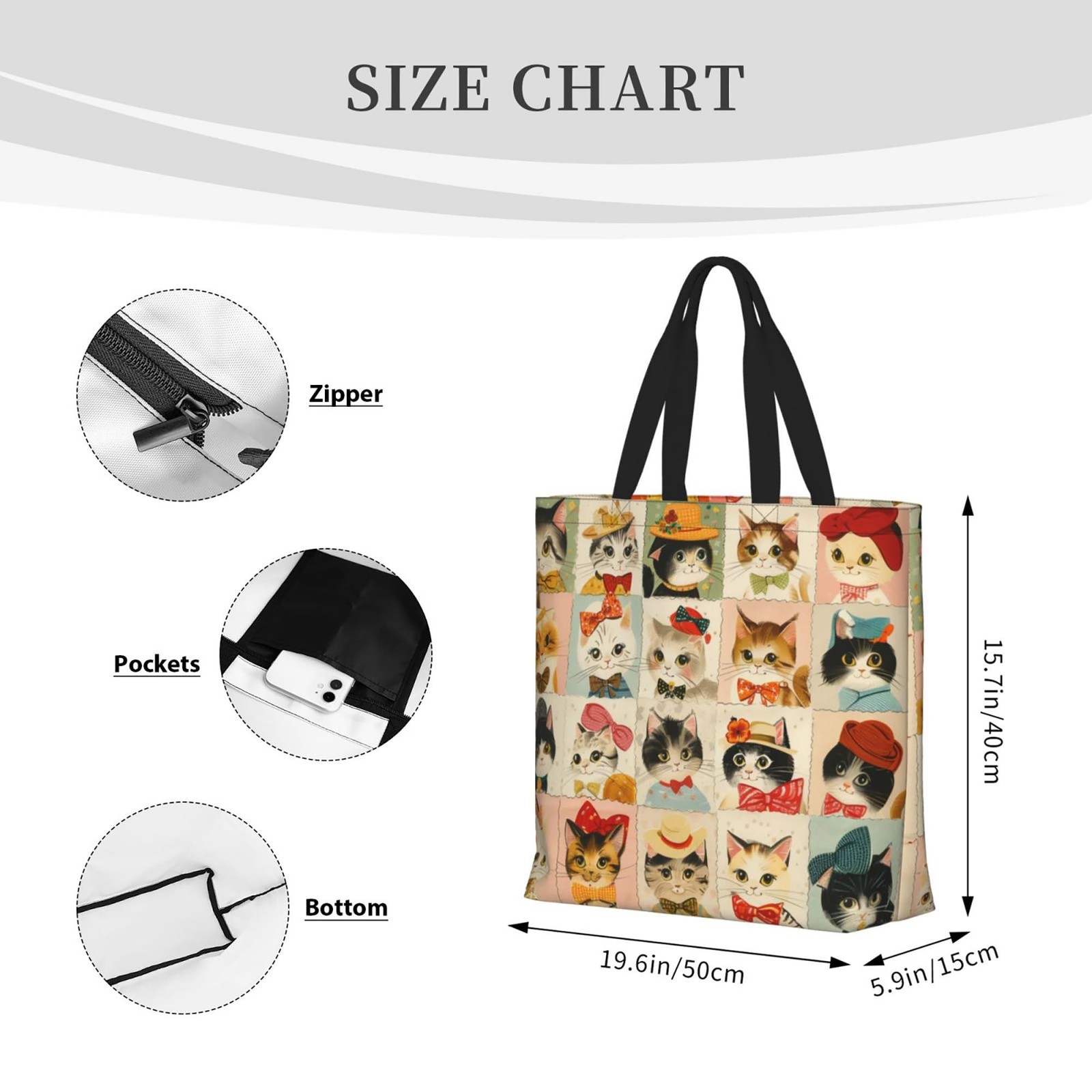 Large Zipper Cat Tote Bag Reusable Travel Work Shopping Purse Shoulder Handbag gallery