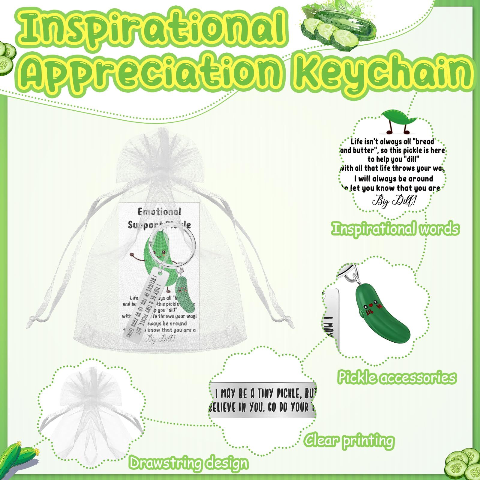 20 Sets Christmas Positive Pickles Gifts Resin Keychains with Card Bag Emotio... gallery