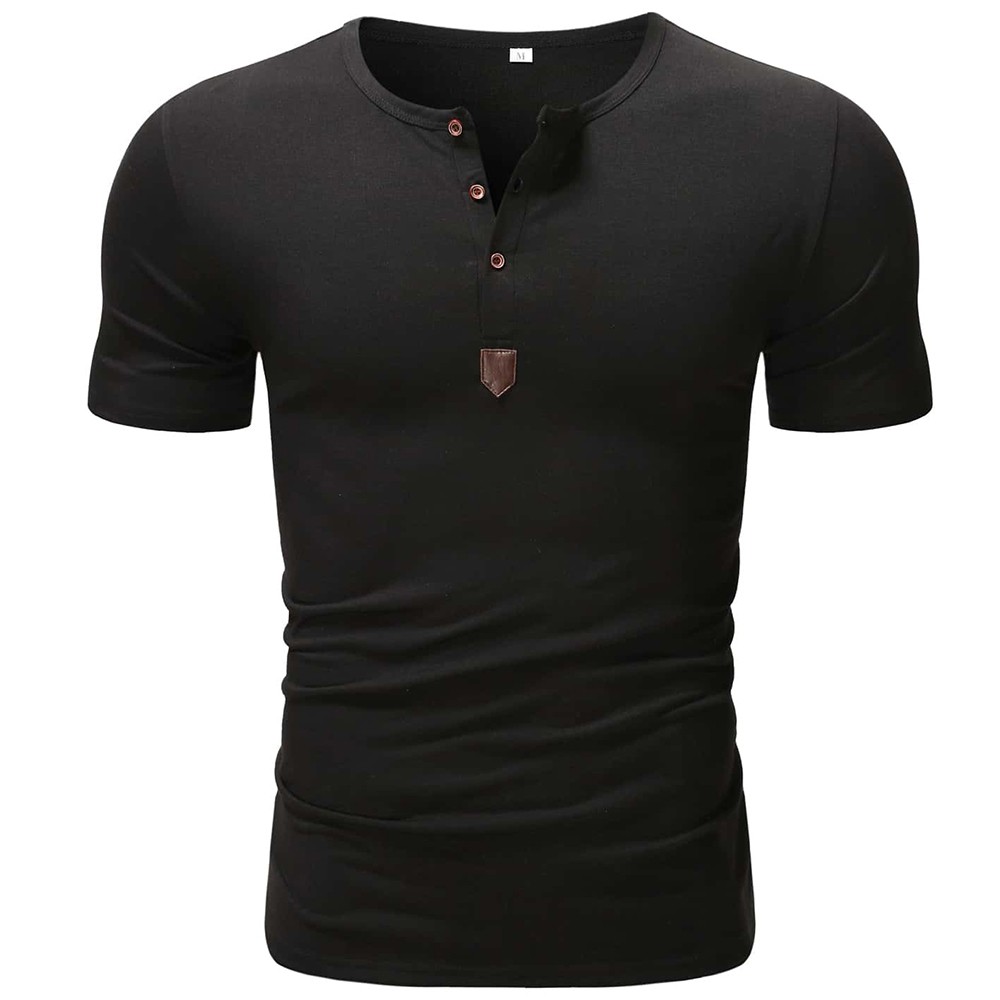 Mens Button V Neck T Shirt Short Sleeve Slim Fit Casual Plain Tee Top Sports gallery