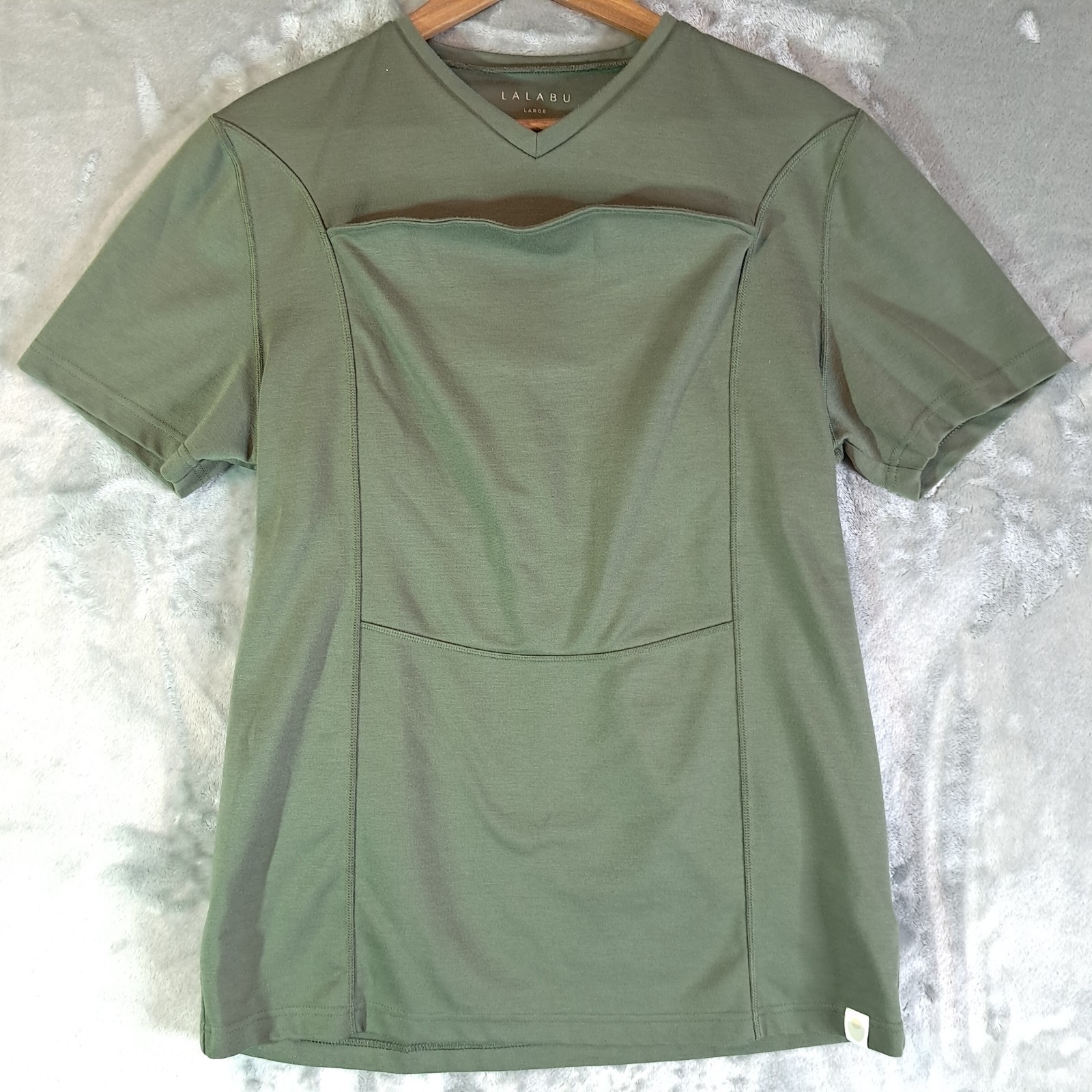 LALABU Dad Shirt Mens Size Large Green Baby Carrier Soothing Kangaroo Pocket gallery