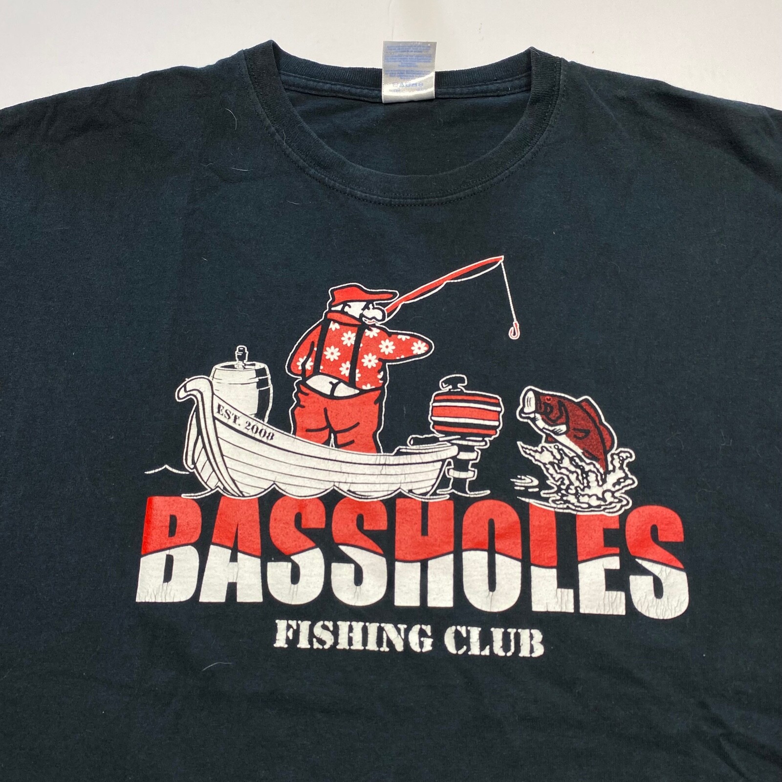 Mens 2008 Bassholes Bass Fishing Club Shirt Size 2XL Black Fishing Boat Shirt gallery
