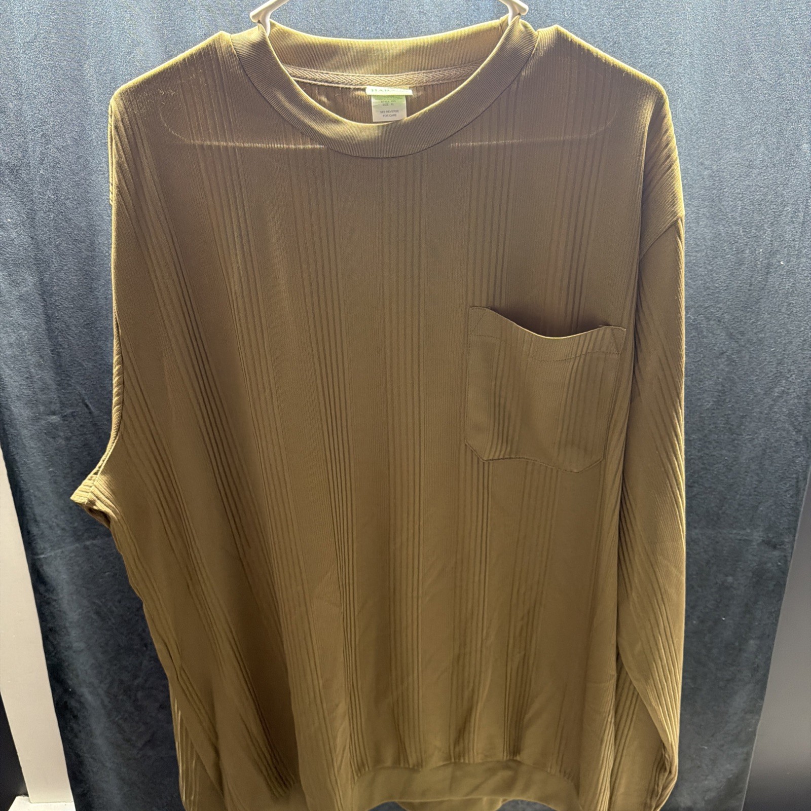 Vintage 90s Ribbed Knit Beige Textured Pocket Tee Men Xl