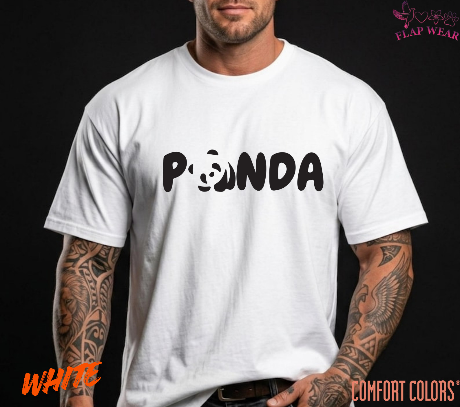 Unisex Panda Graphic T-Shirt - Cute Typographic Panda Shirt - Black Logo Tee for gallery