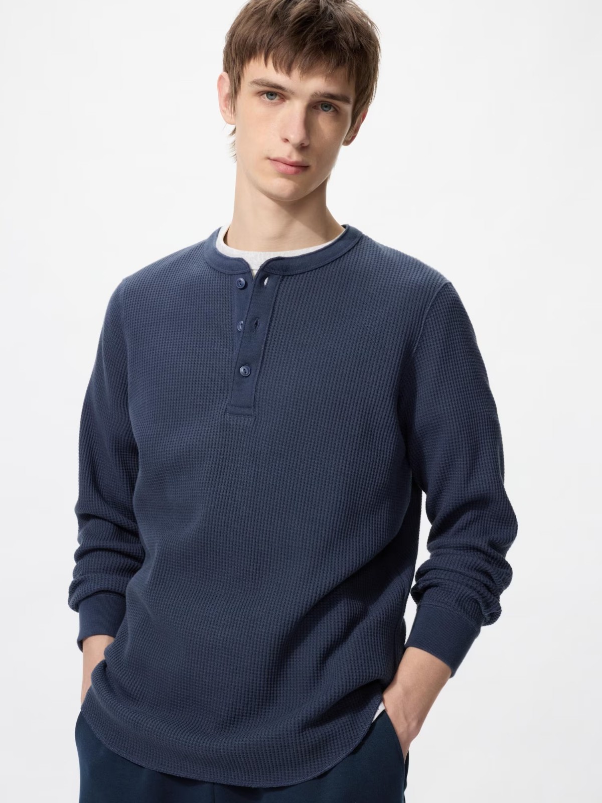 UNIQLO Waffle Henley Neck T-Shirt XS-4XL Men Regular Fit 482766 NWT gallery