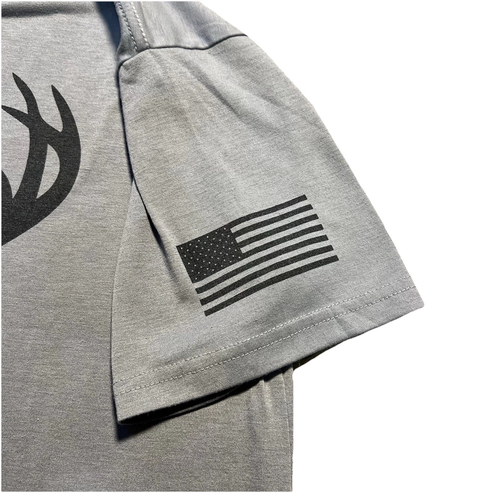 Bucked Up Deer Logo Graphic T Shirt Mens L Gray Gym Hunting Flag gallery