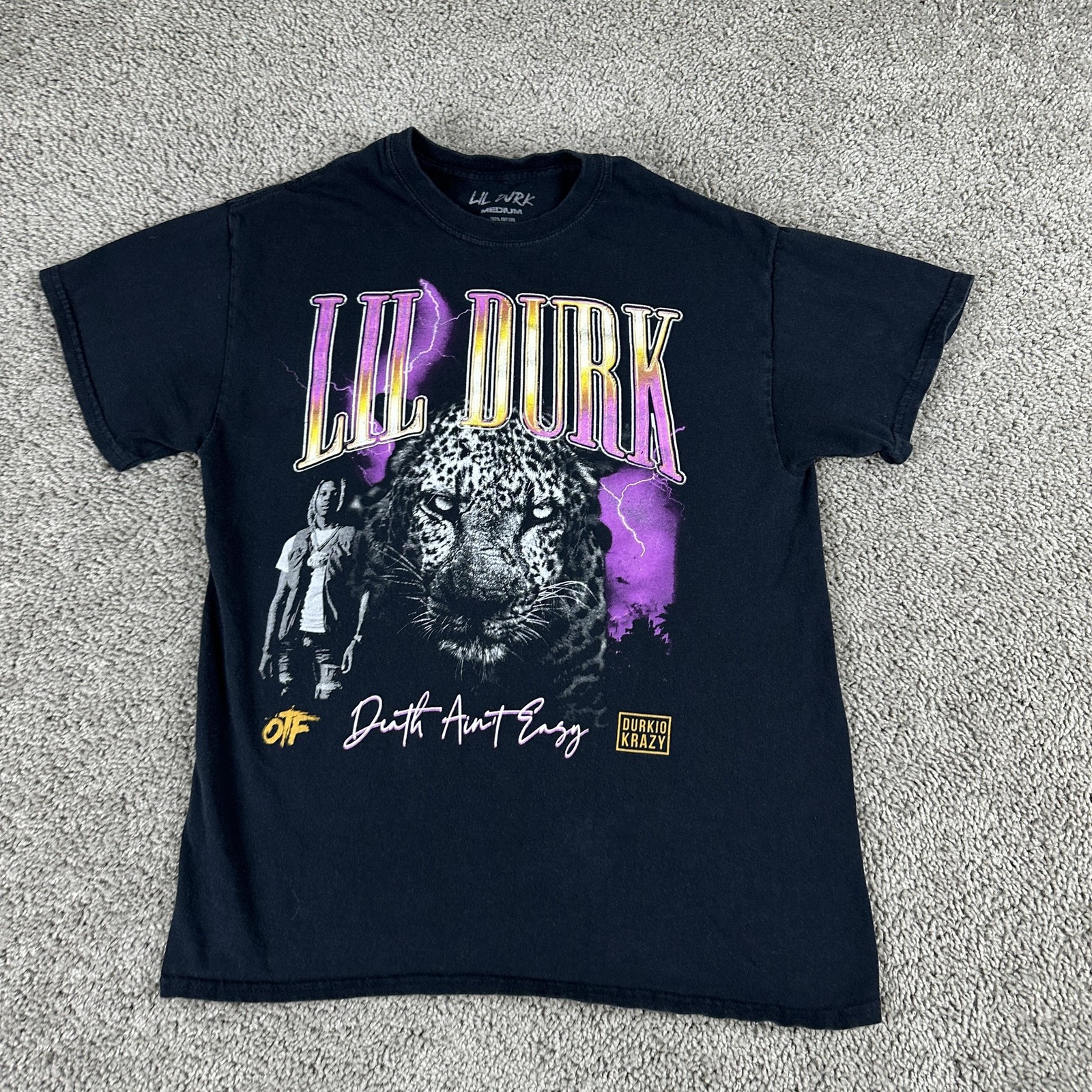 Lil Durk Shirt Mens Medium Black Death Ain't Easy Rap Hip Hop Graphic OTF Tee gallery