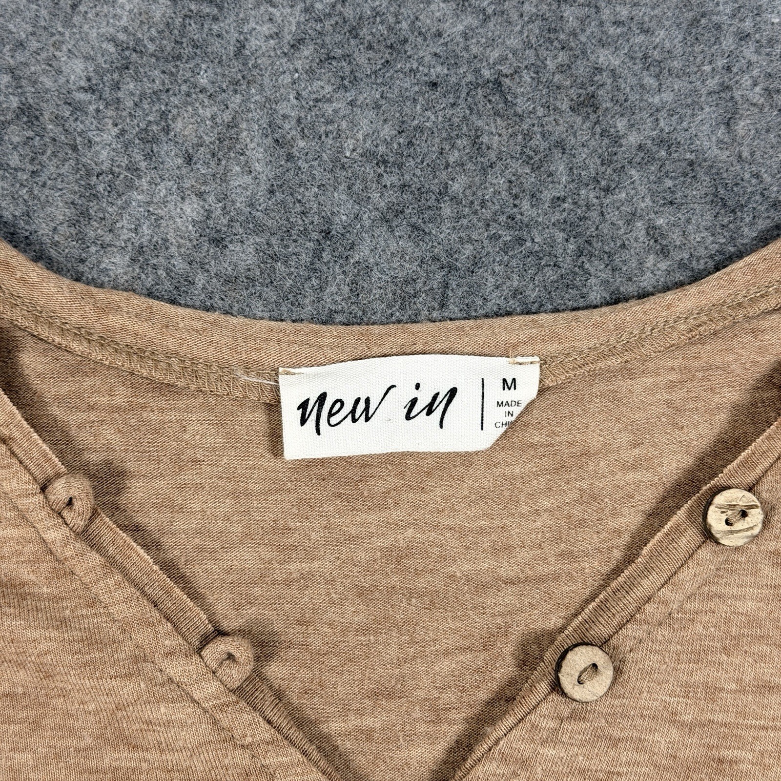 New In Button Stretch Casual Long-Sleeve T-Shirt Fits Women's Size Medium Brown gallery
