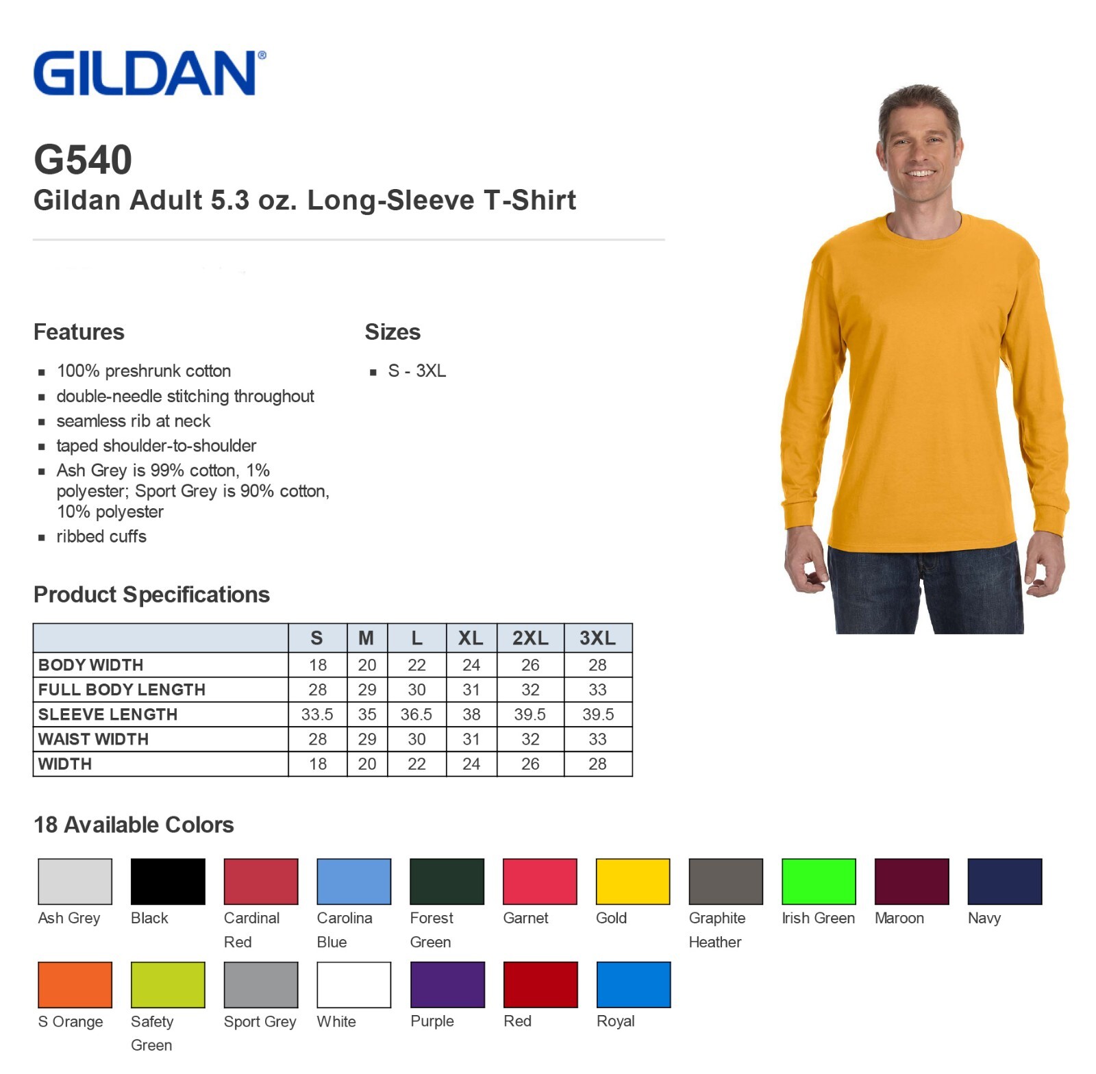 NEW 4 Pack Gildan Men's Heavy Cotton 5.3 oz Long Sleeve T-Shirt P4-G540 gallery