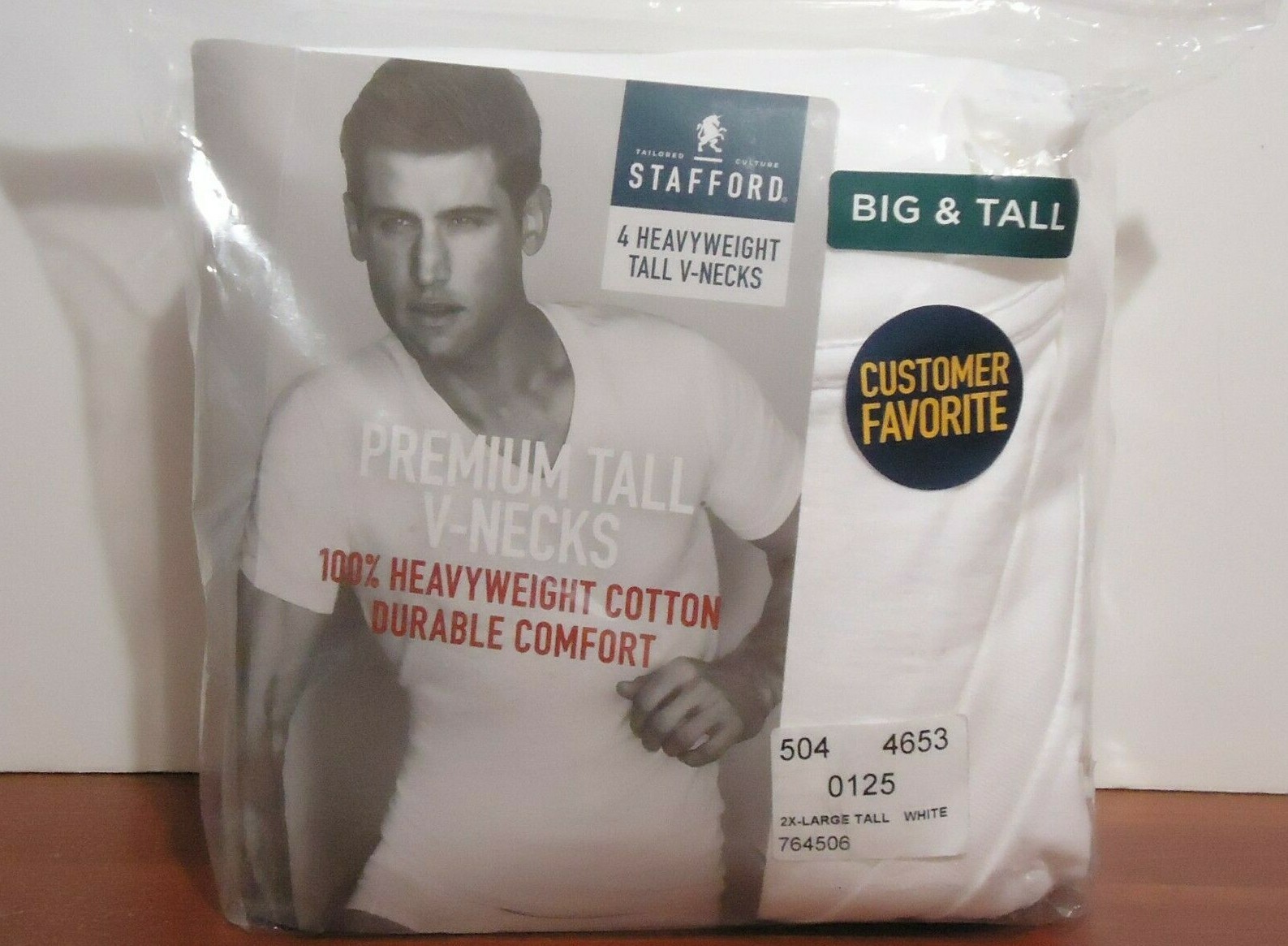 Stafford 4-Pack Men’s Big & Tall Heavyweight Cotton V-Neck T-Shirts White