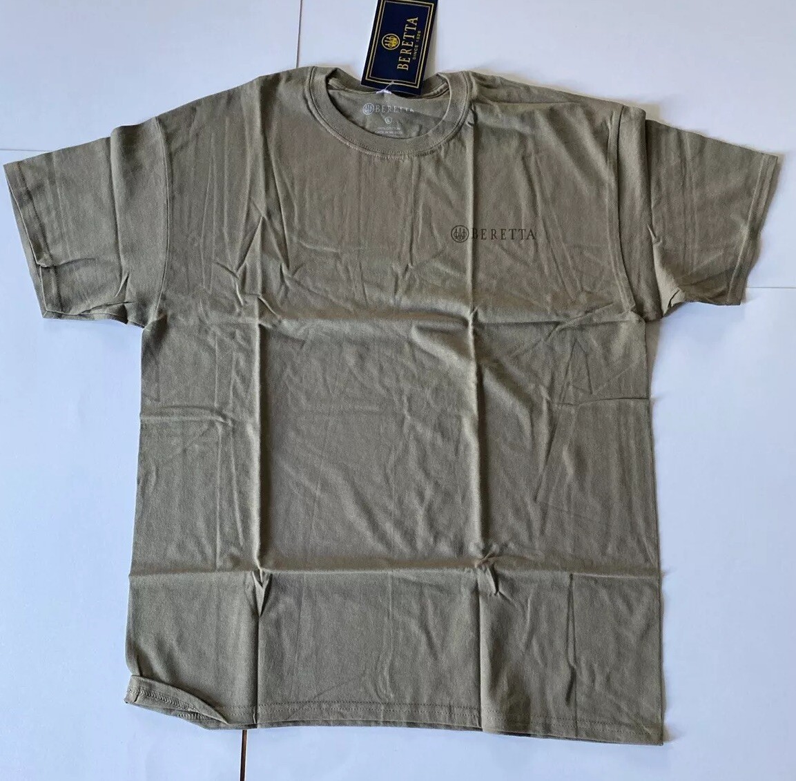 Beretta Trident Logo Graphic Tee USA Size L Color Green (light green/tan)