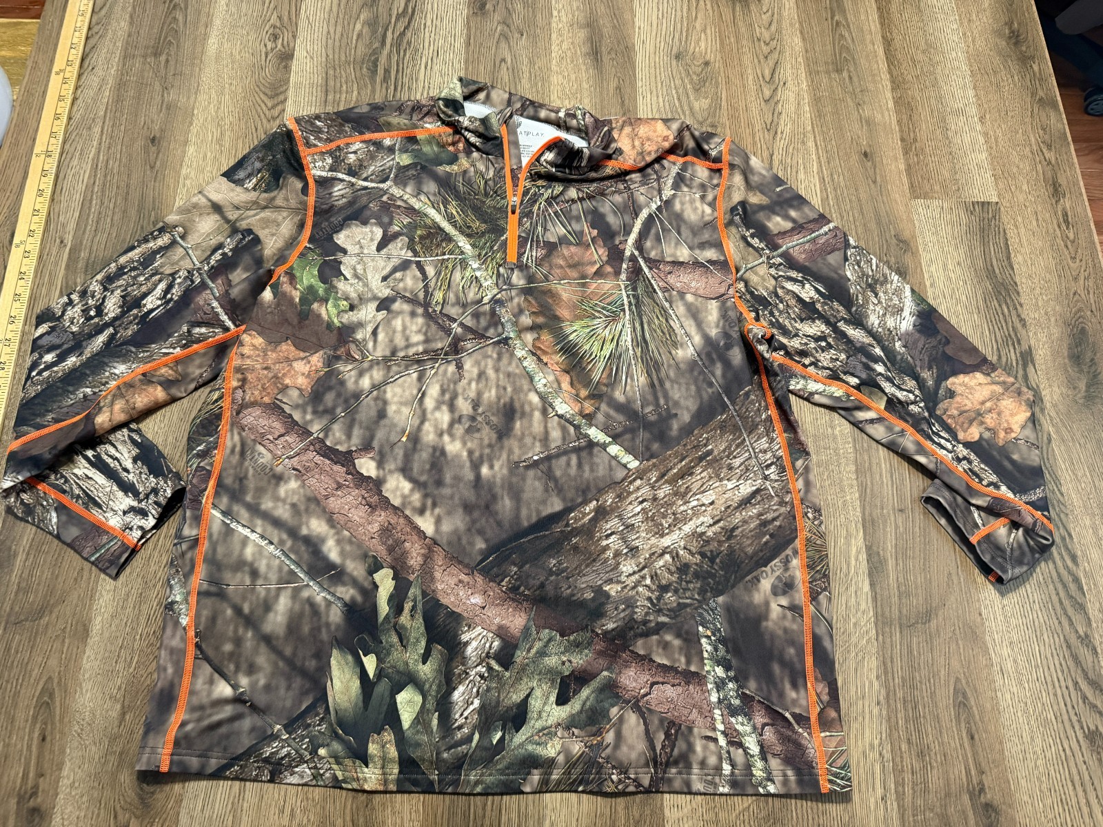 Mossy Oak Shirt Mens Size Small Orange Green Brown Camouflage 1/4 Zipper