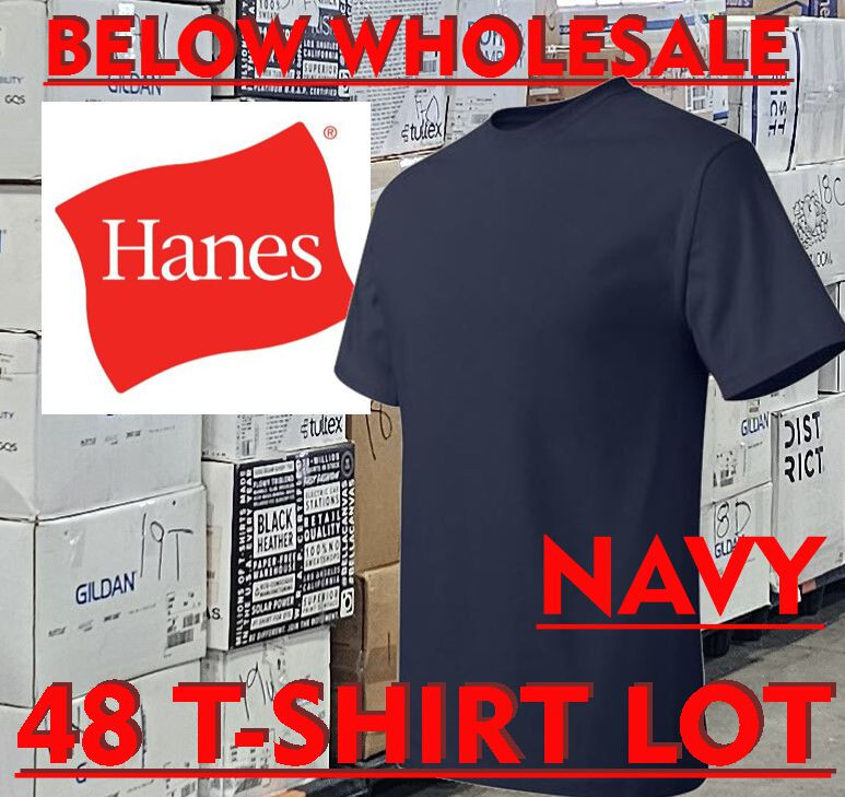 Below WHOLESALE Blank T-Shirt - 48 L 3XL NAVY HANES 5180 518T Bulk Lot gallery
