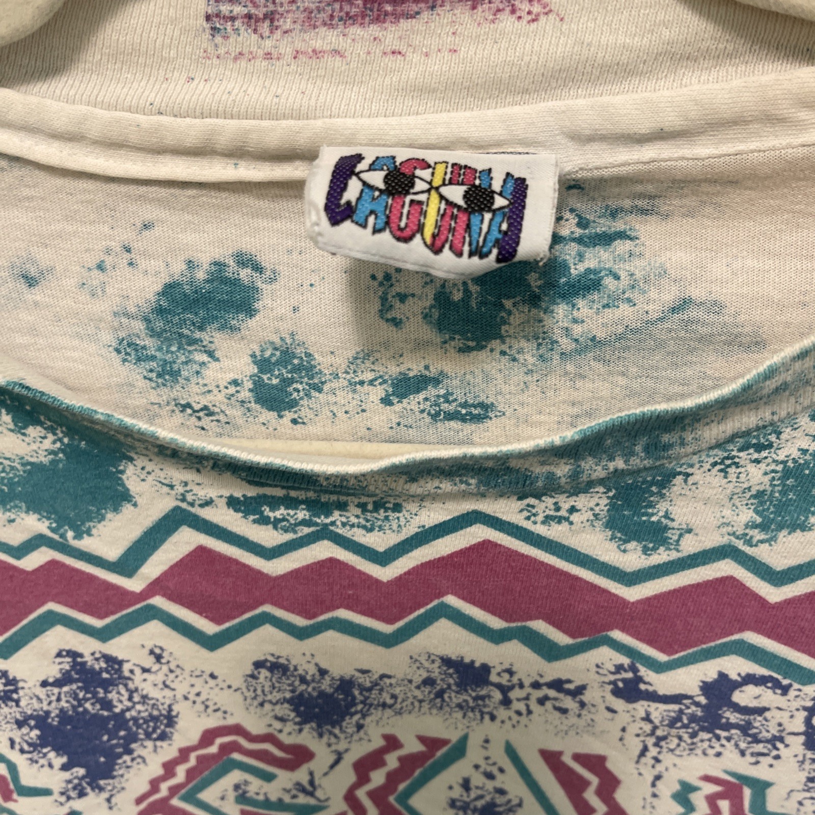 VTG Laguna Tribal Print Tee 80s 90s Retro Spellout Aztec gallery