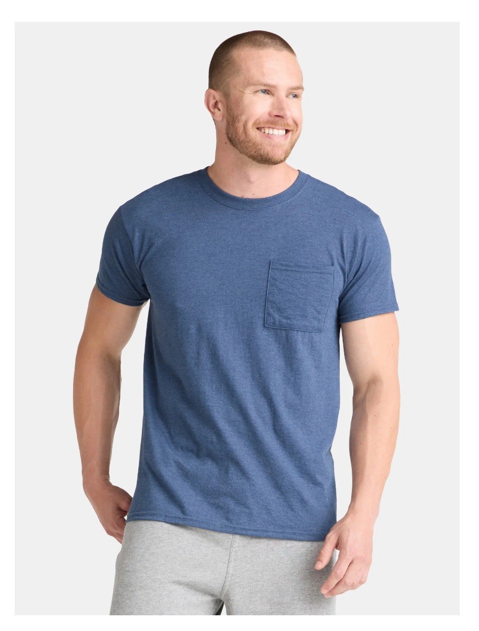 ATHLETIC WORKS Men’s 3XL (54-56) Pocket Cotton Tee Short Sleeve • Blue Cove