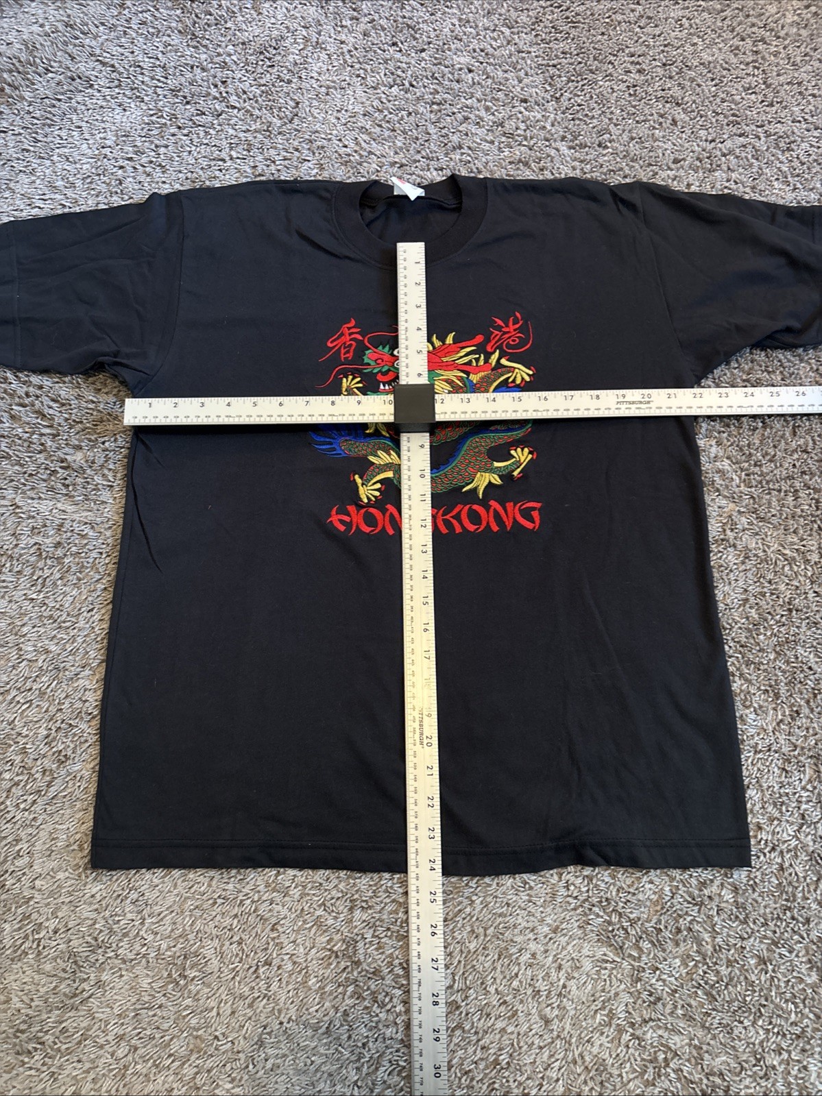 Vintage Hong Kong Dragon Embroidered T Shirt Tee Black Unisex Size XL gallery