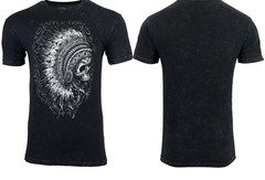 AFFLICTION Men’s T-shirt APACHE BLACK LAVA Indian Skull Motorcycle Biker S-4XL