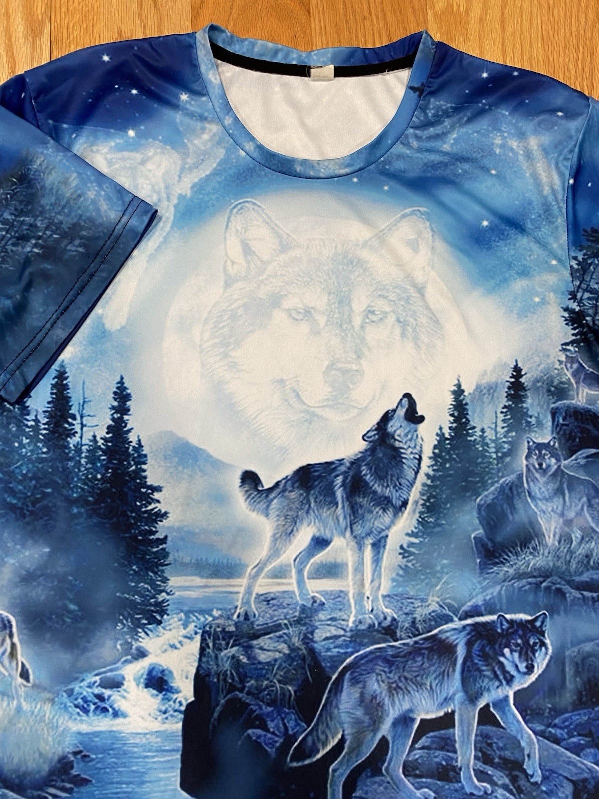 Wolves Lake Mountains Microfiber Unisex L Colorful Full Graphic Print Front Back gallery