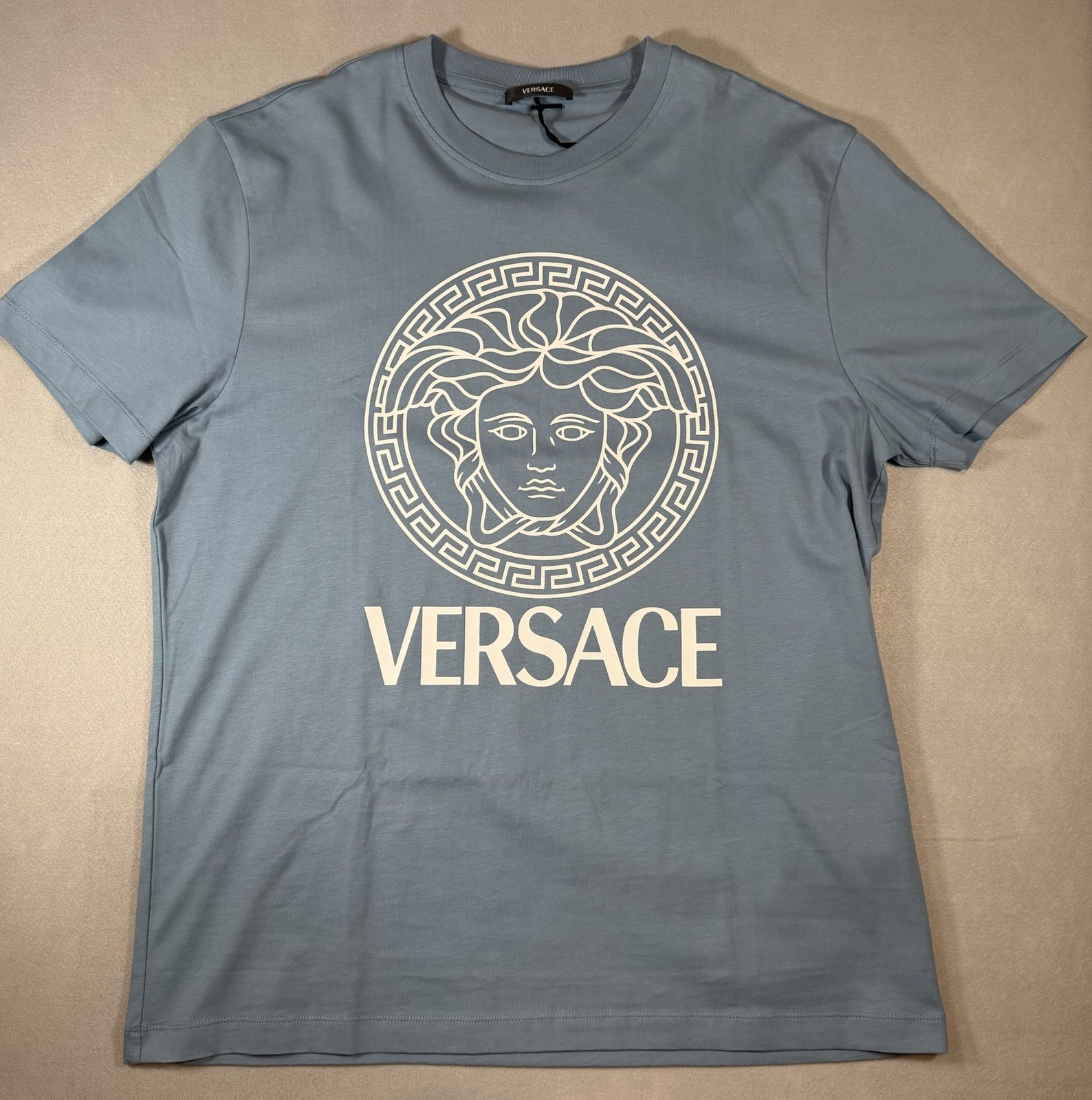 Versace Medusa Light Blue Jersey Short Sleeve T-Shirt Men’s Size 3XL Authentic