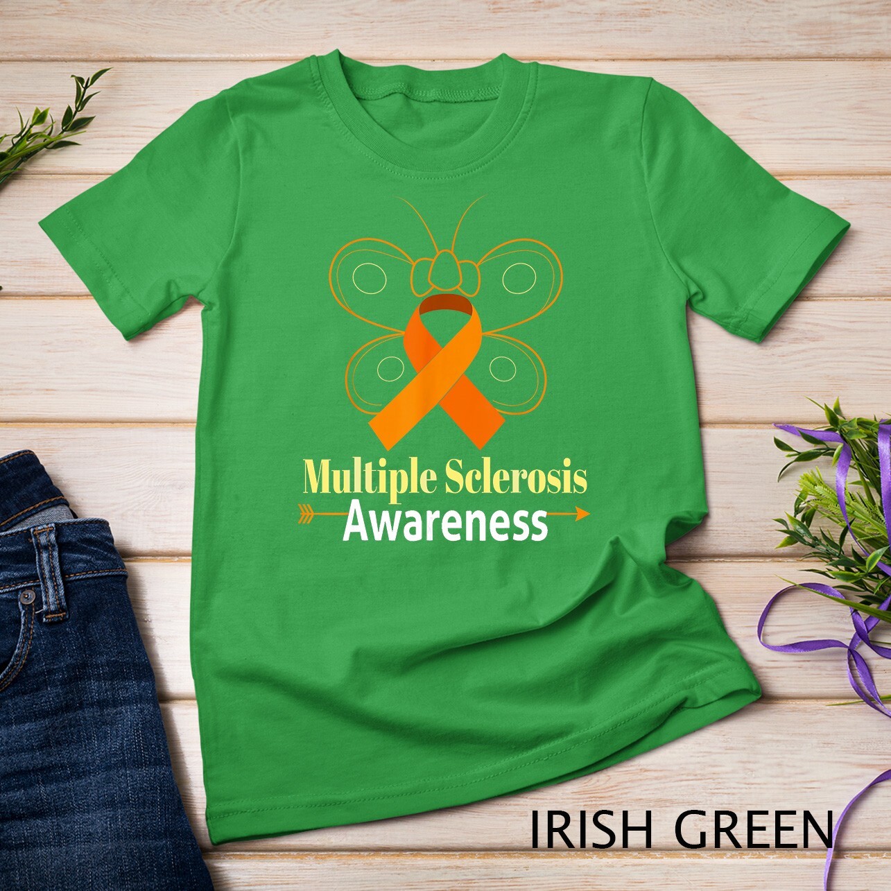 Butterfly Orange Ribbon Multiple Sclerosis Awareness Unisex T-shirt gallery