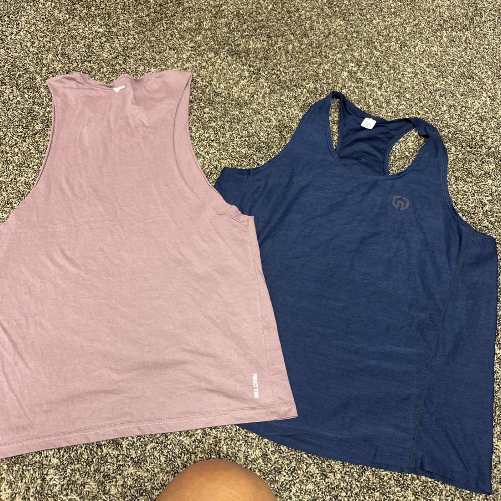 Mens L Neleus Dry Fit Muscle Stringer Tank Top Gym Navy & Mauve Project Titan M gallery