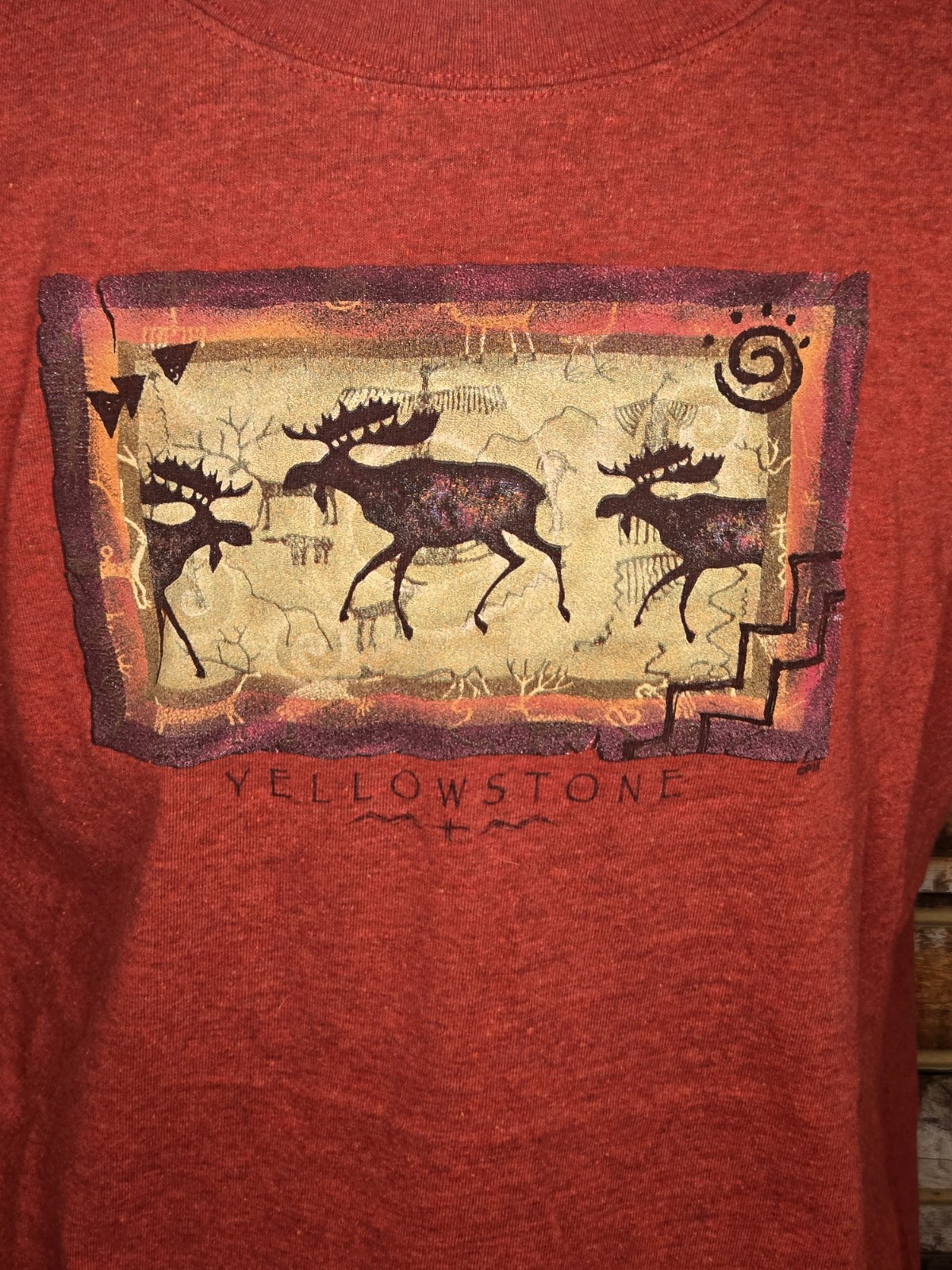 Vintage Eco Mountain Yellowstone Moose Painting Shirt Large gallery