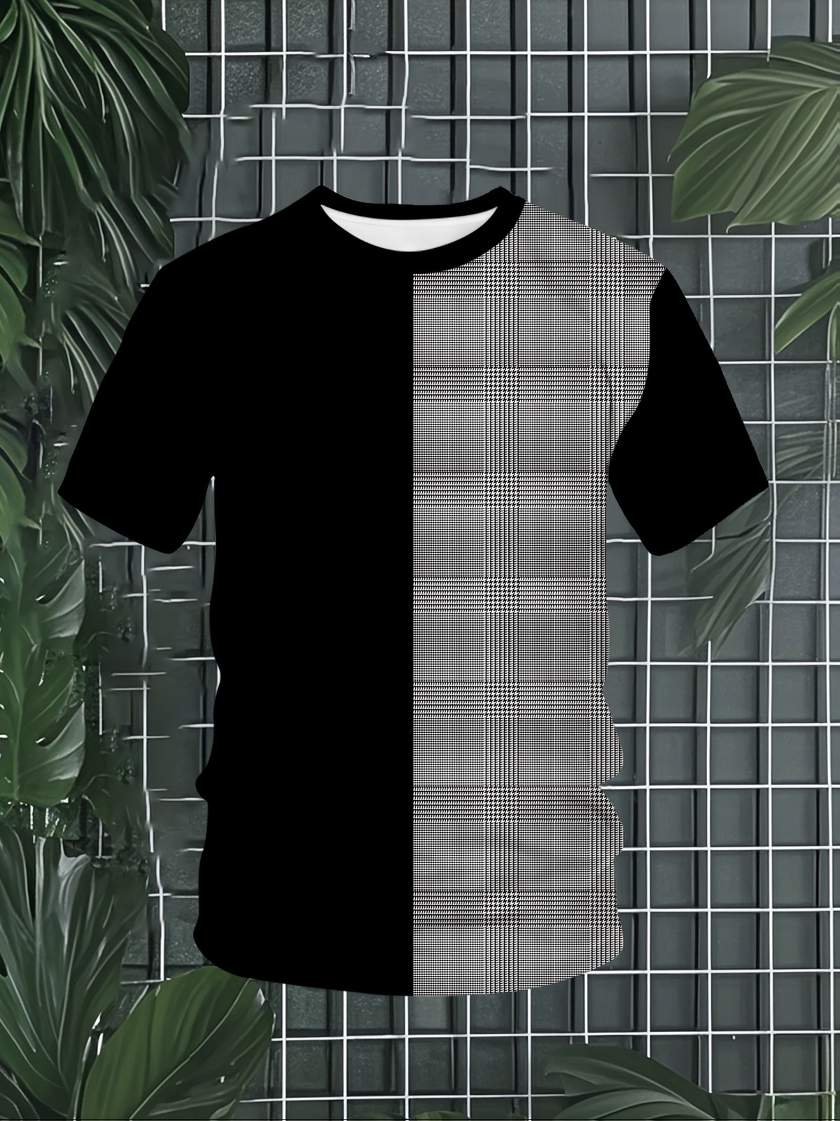 Men'S Plus Size Black And Gray Striped Contrast Print Fashion Round Neck T-Shirt gallery