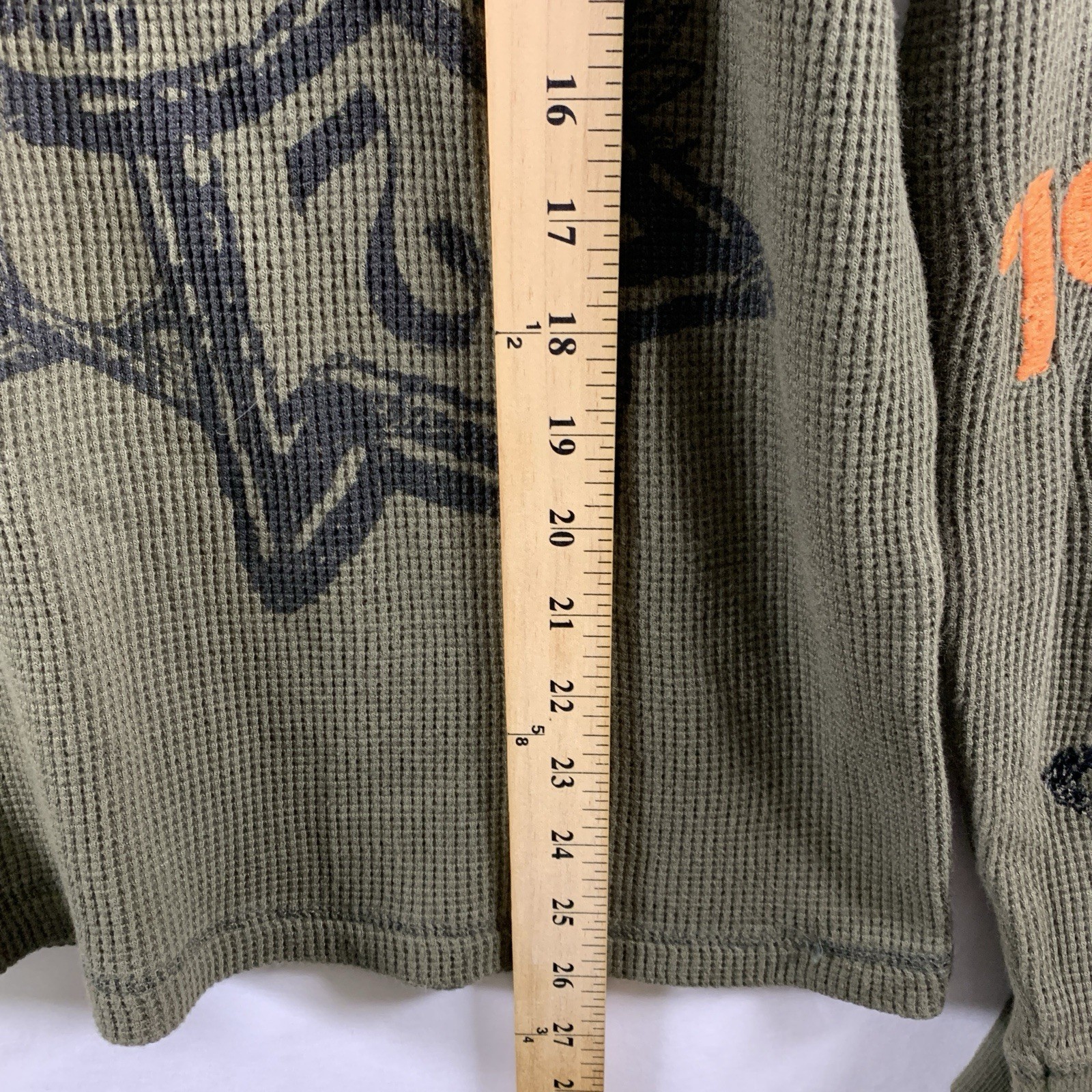 Mens Y2K Graphic Embroidered Thermal Shirt Sz S Olive Biker Grunge Rock gallery