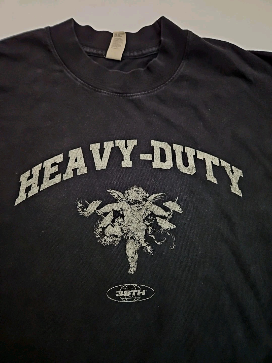 HEAVY DUTY 6.5 OUNCE Brand Mens Black T Shirt Workout Angel With Weights gallery