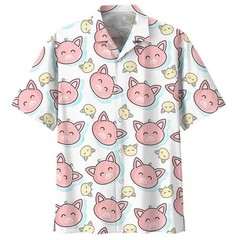 Mens Button Down Shirts Funny Pig Animal Printed Hawaiian Tops Novelty Ugly Gift