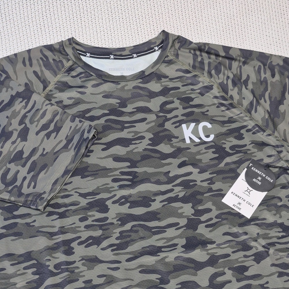 Kenneth Cole Men’s Active Tech Shirt S/S Stretch Breathable Soft Olive Camo