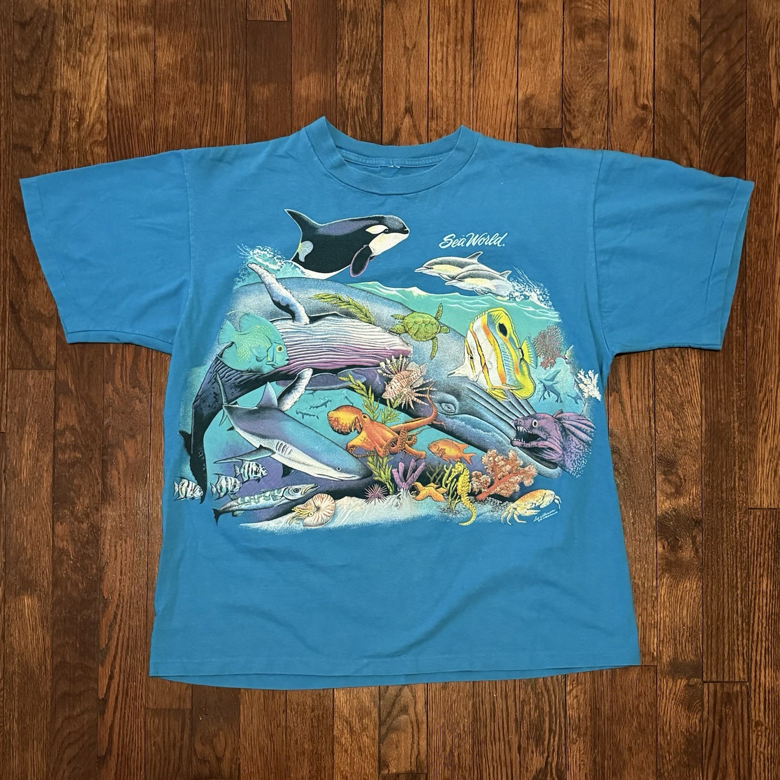 VTG Sea World Aquatic Underwater Scene 90s Y2K Single Stitch Graphic Tee gallery