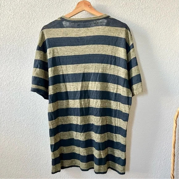 Officine Générale Cotton Linen Blend Striped T Shirt Size Medium Blue Green gallery