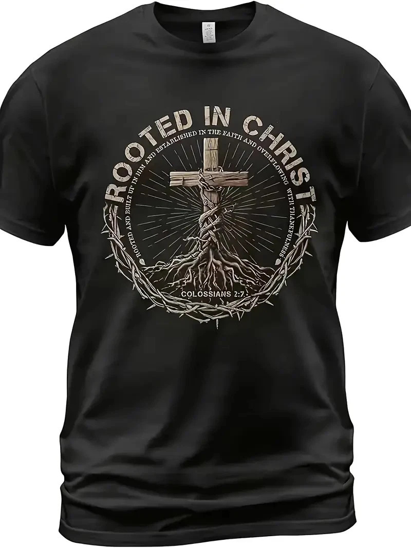 Vibrant Print, Comfortable Fit Men’s Christian T-Shirt – Black Religious Tee wit