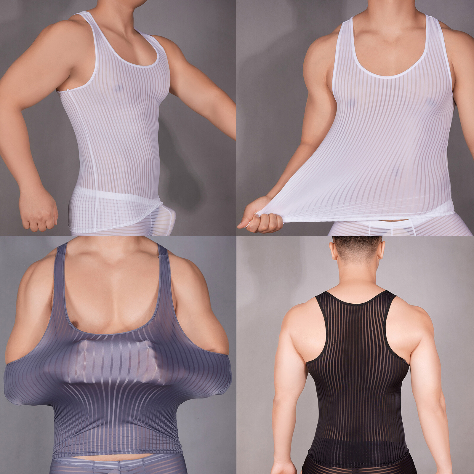 Mens Top See-Through Tank Basic Vest Transparent Shirt Lingerie Undershirt Sexy gallery