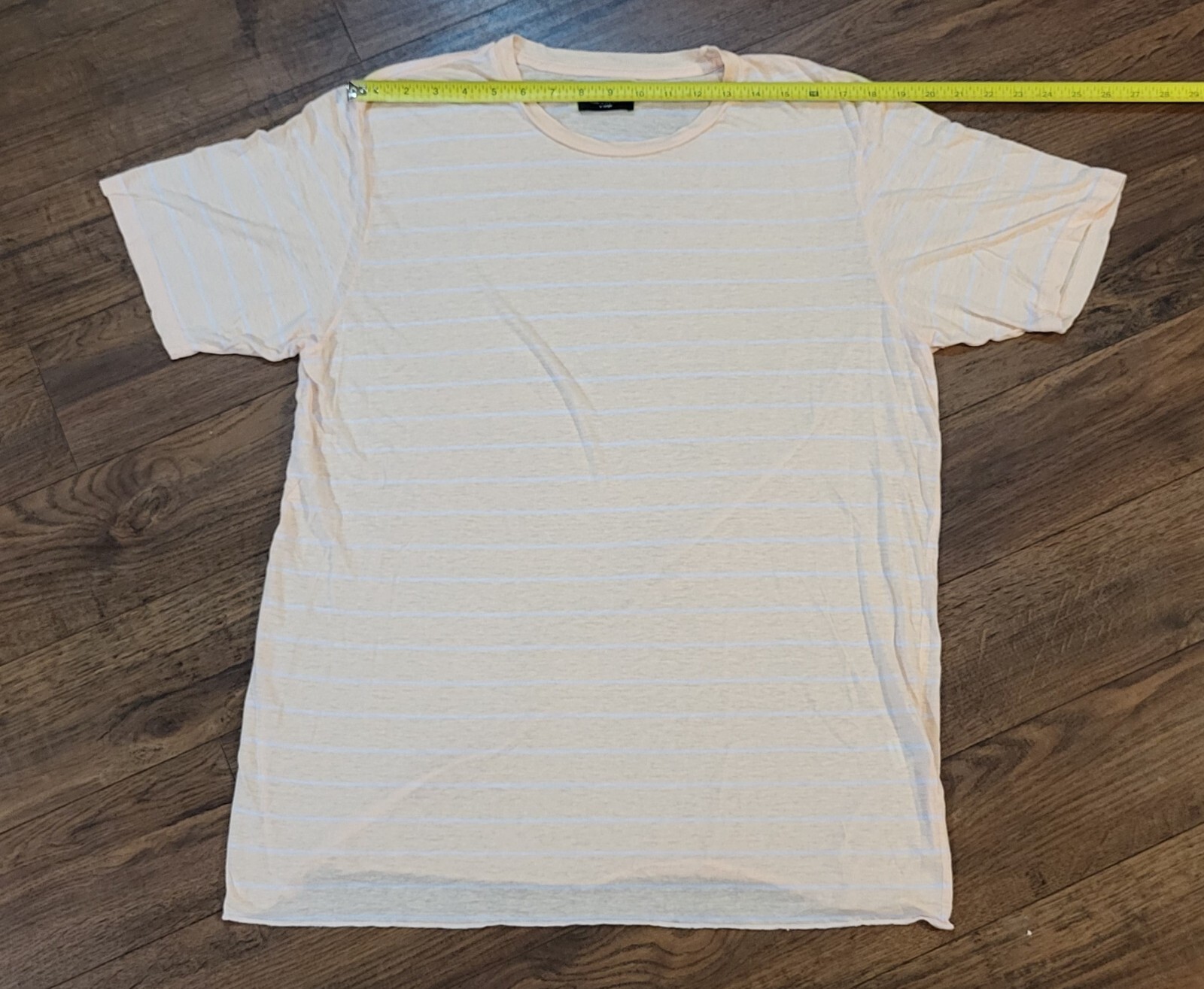 GoodLife Striped T Shirt Mens XL Peach Curved Hem Crew Thin Lyocell Linen USA gallery