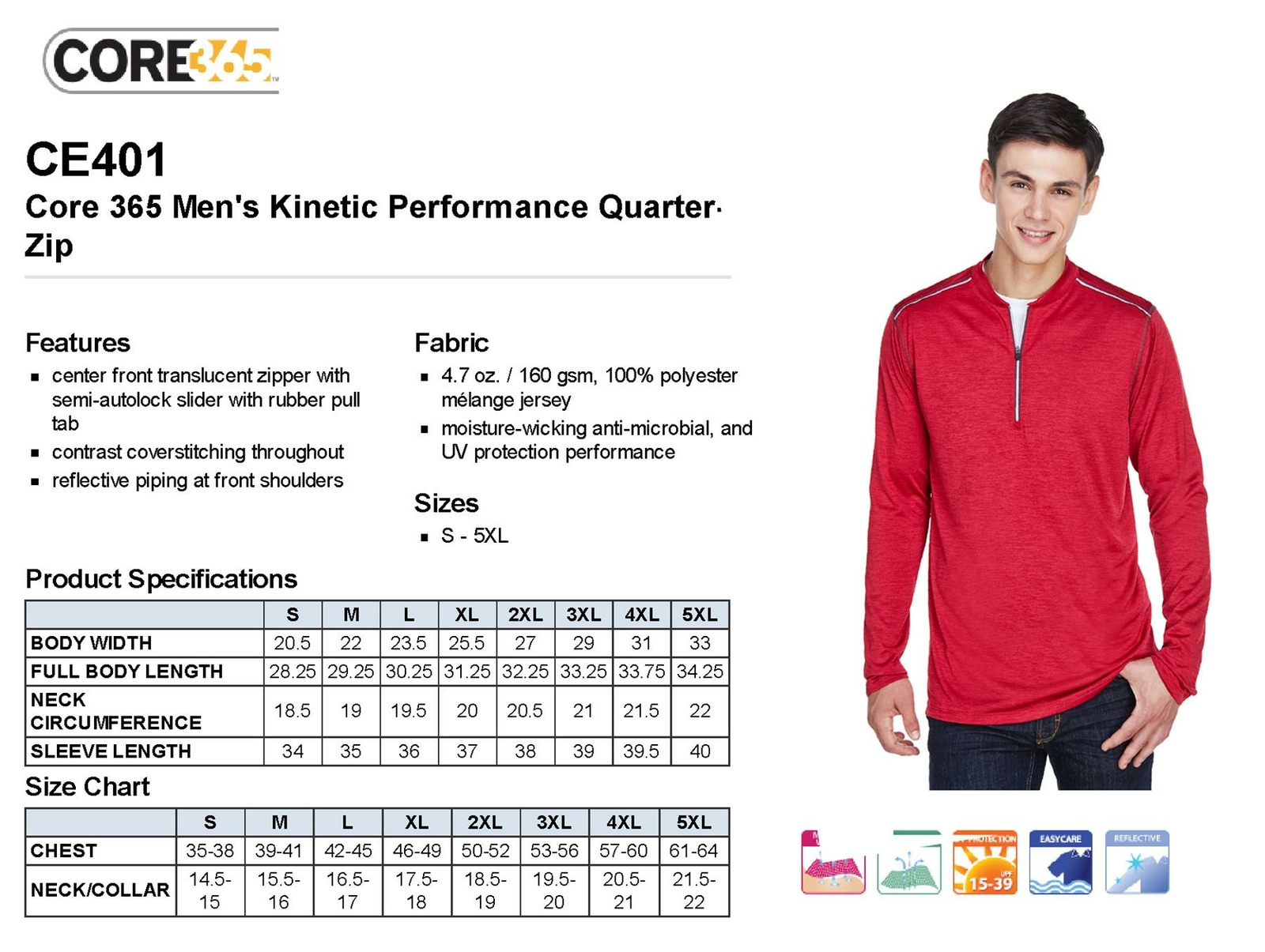 Core 365 Mens Quarter-Zip Long Sleeve Running Shirt Kinetic Performance CE401 gallery