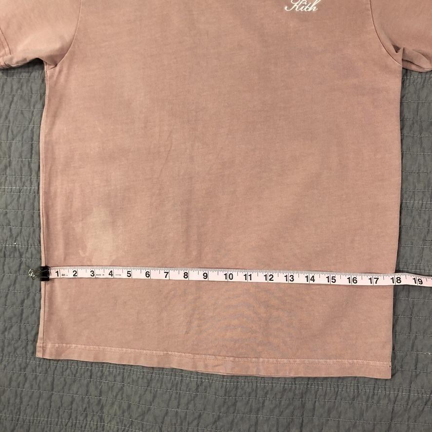 Kith Shirt Men XS Pink Script Logo Embroidered Tee Crewneck Distressed Patina gallery