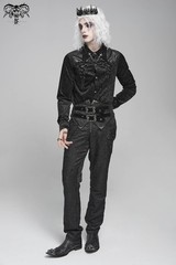 Devil Fashion Men Black Gothic Punk Retro Jacquard Faux Leather Spliced Shirt