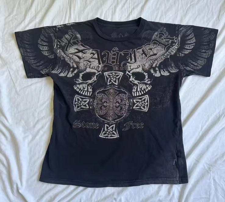 Black Skull Graphic Print Crew Neck Short Sleeve T-Shirt Unisex One Size gallery