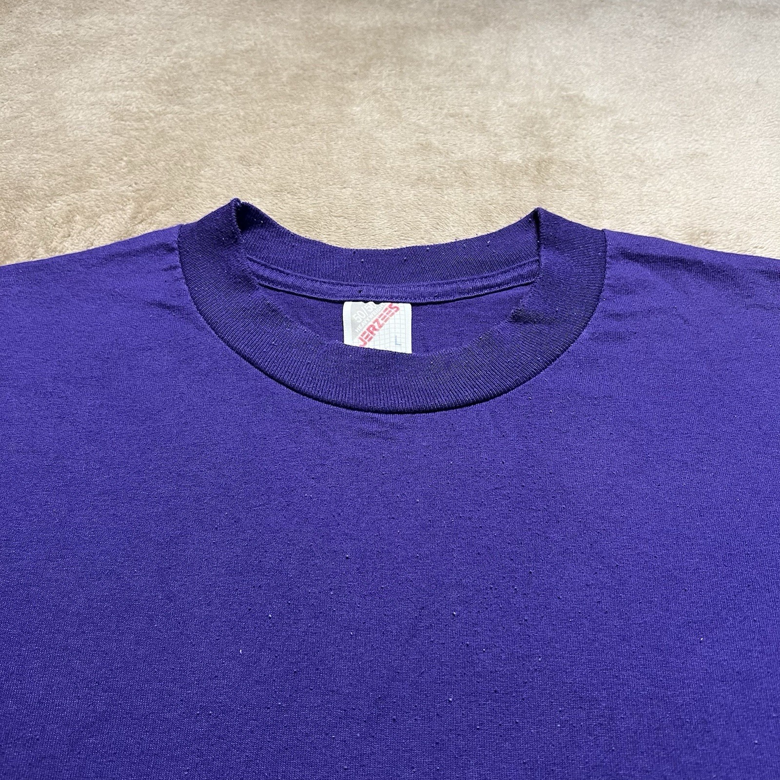Vintage 90s Blank T Shirt Mens Large Purple Cotton Made In USA Jerzees Tag gallery
