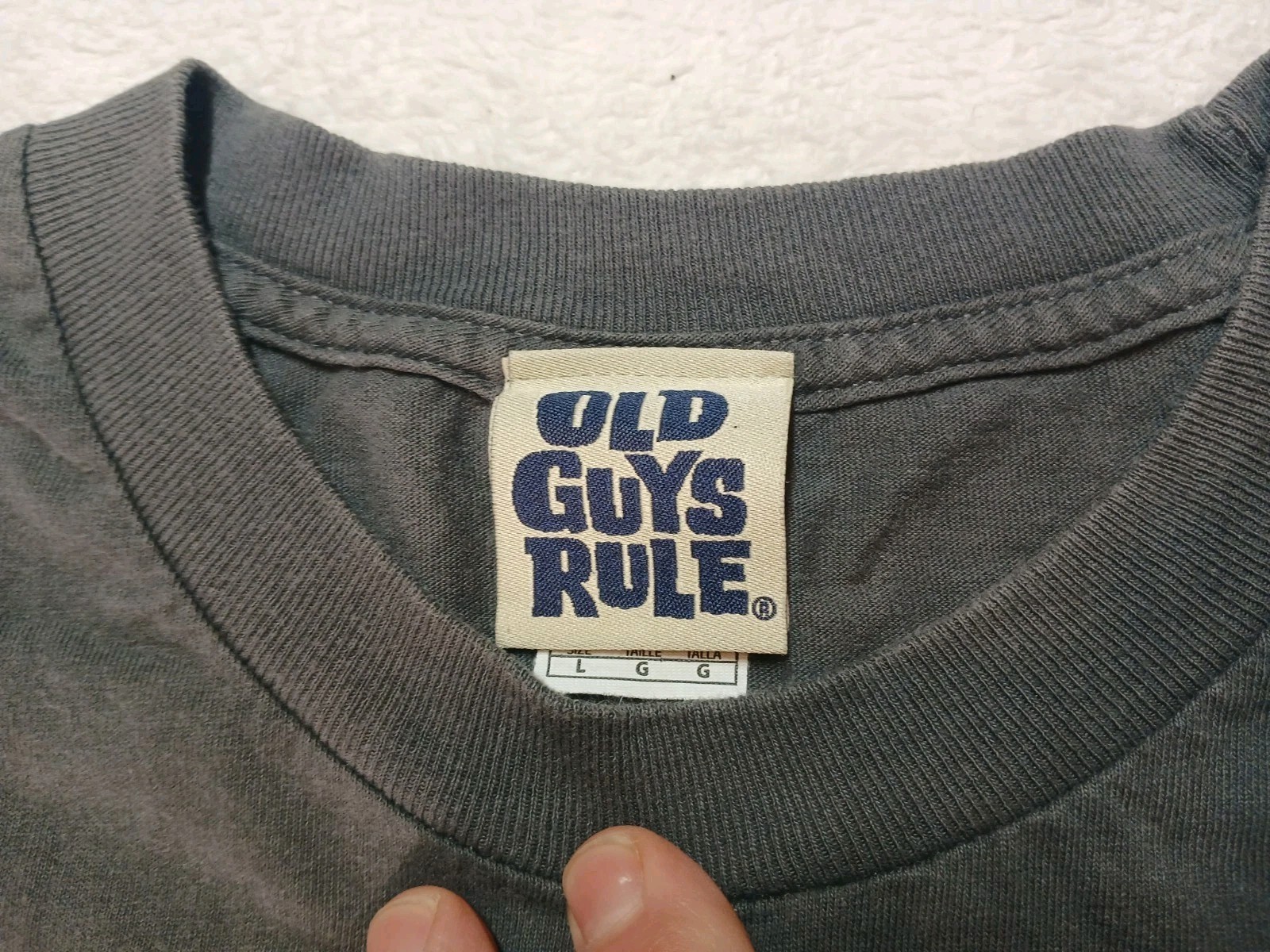 Old Guy Rules Mens Large Gray Crew Neck T Shirt Graphic Hot Rod Rust We Trust gallery