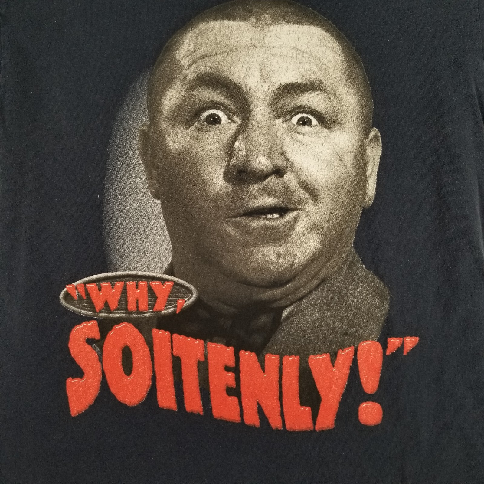 VTG Three Stooges Curly "Why Soitenly!" Shirt Cut Tag Fits M/L See Pics gallery