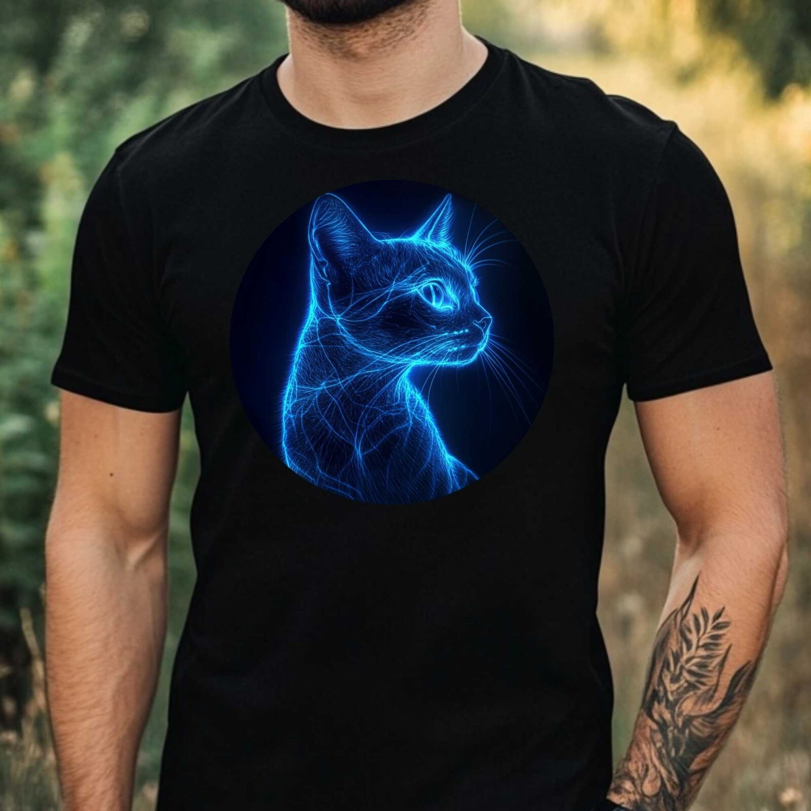 Mens Glowing Cat Print Cotton T-Shirt Size XS to 5XL gallery
