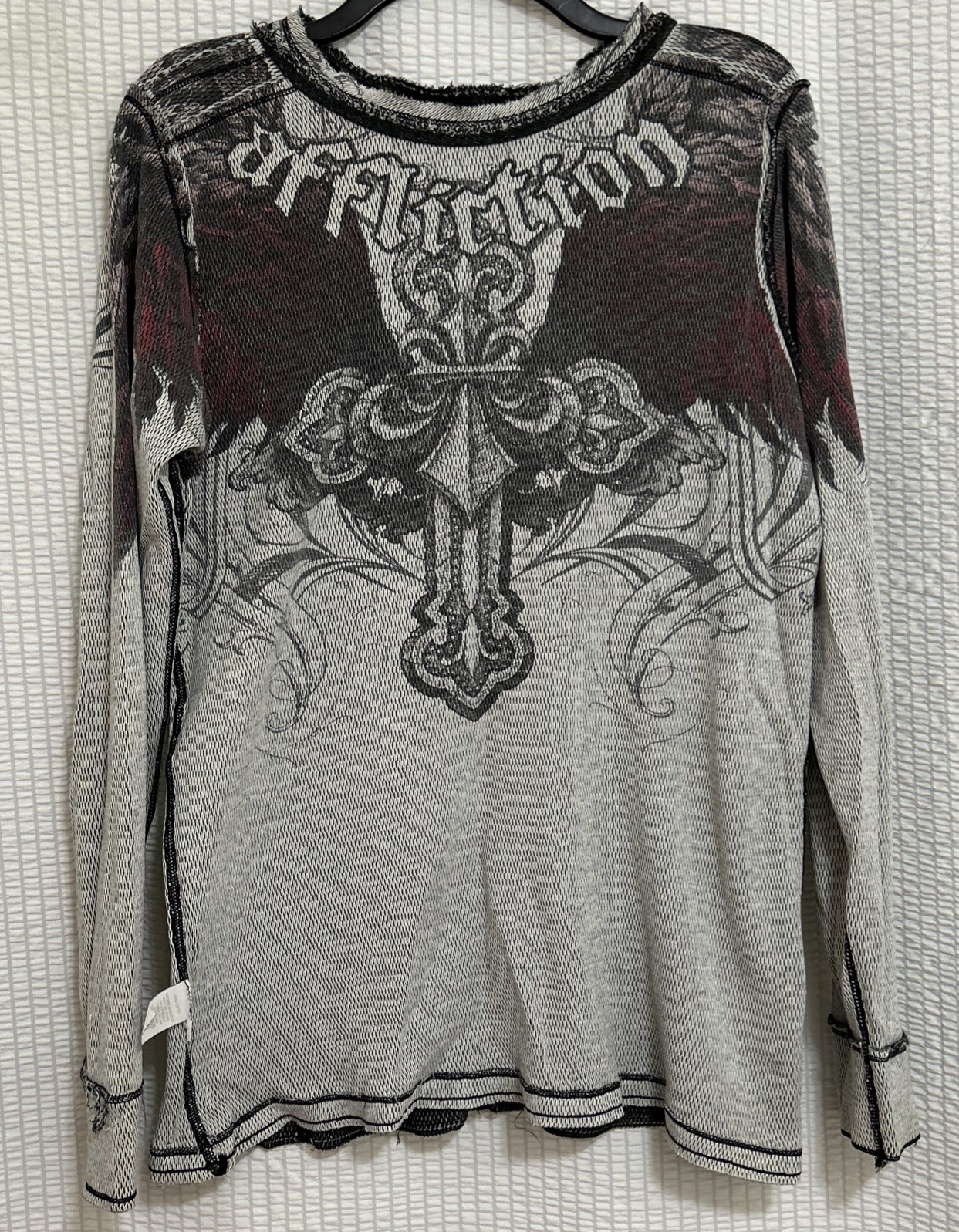 Affliction Men’s Long Sleeve Distressed Reversible Thermal Long Sleeve Shirt EUC gallery