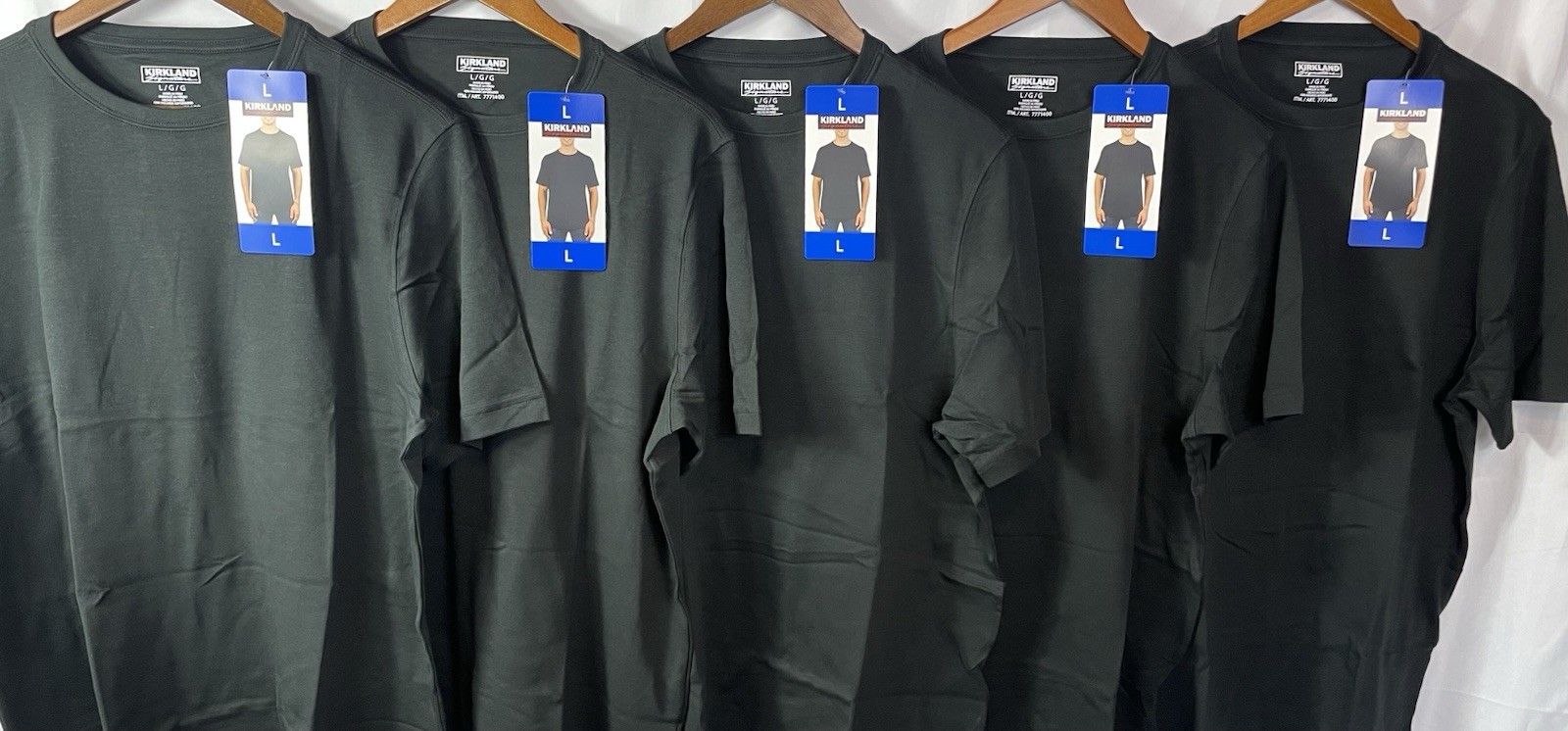 Kirkland Signature Men's Lot of (5) BLACK 100% Pima Tee Pick Size M, L, XL NWT gallery